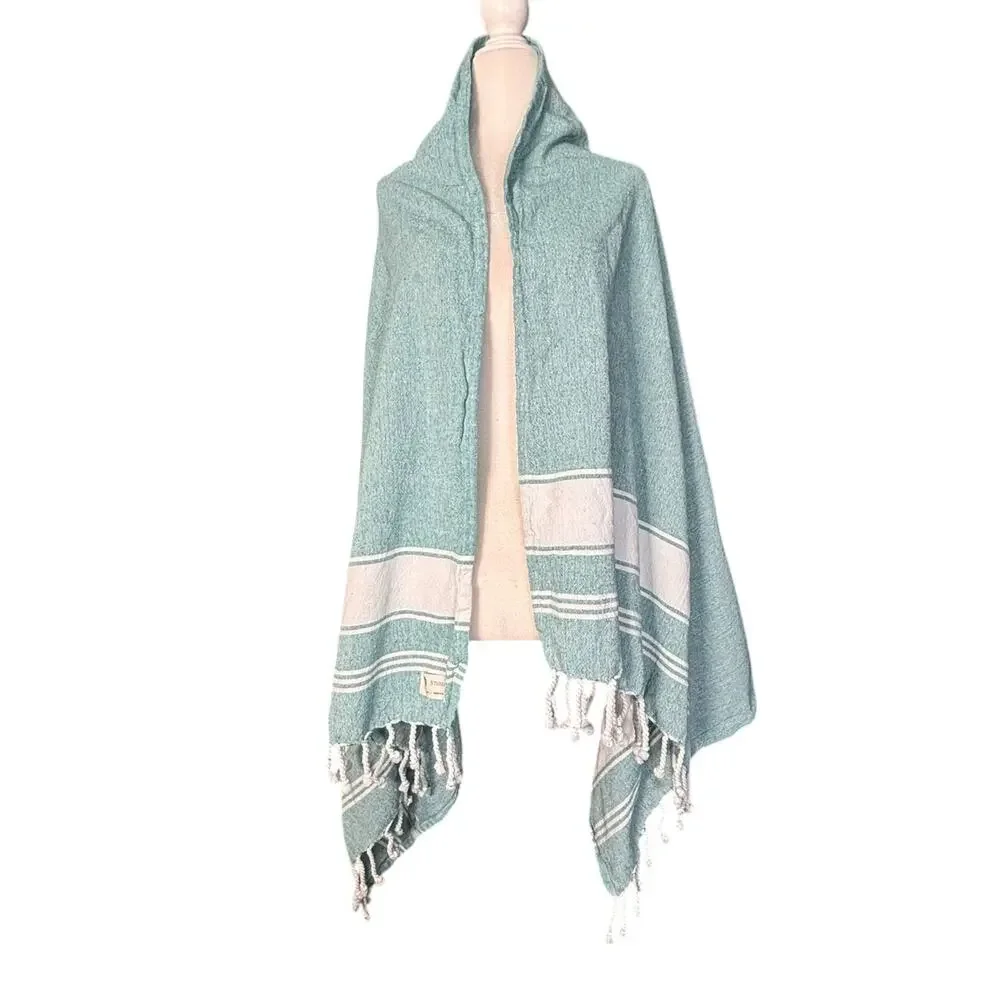 9 Threads‎ Turkish Cotton Beach Towel Aqua White Tassel Fringe Peshtemal Summer